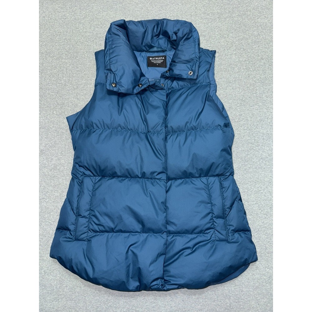 Athleta Women's Puffer Vest Teal Blue Down Filled Full Zip Pockets Downtown Sz M